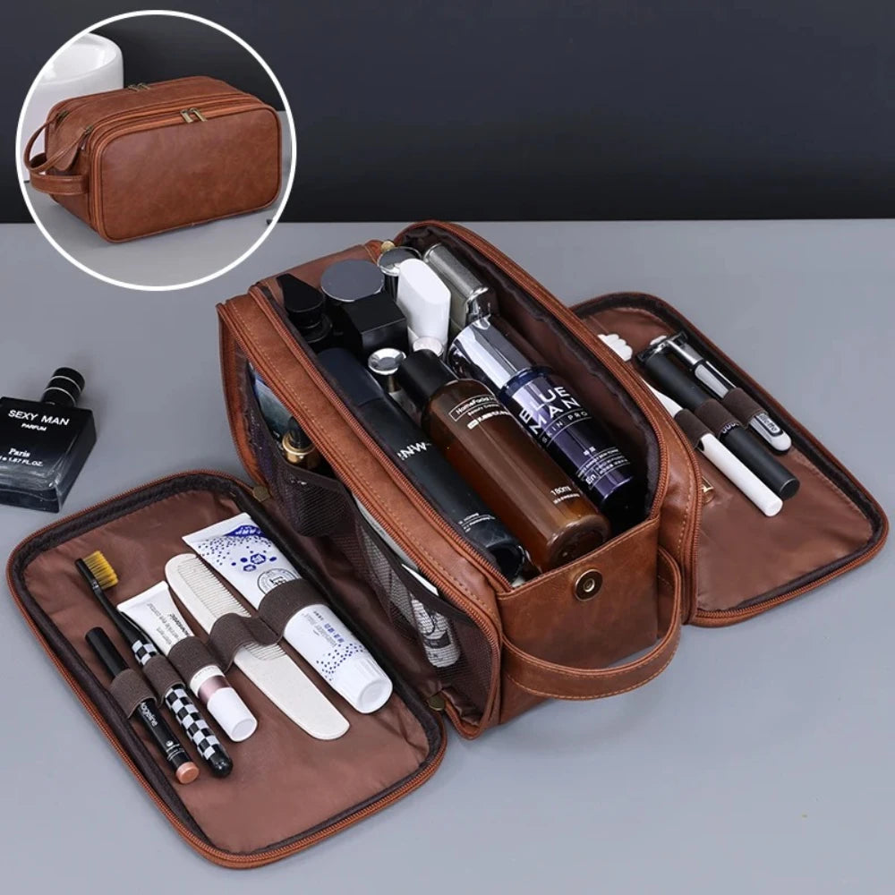 Leather Makeup Bag – Multi-Compartment Cosmetic Organizer